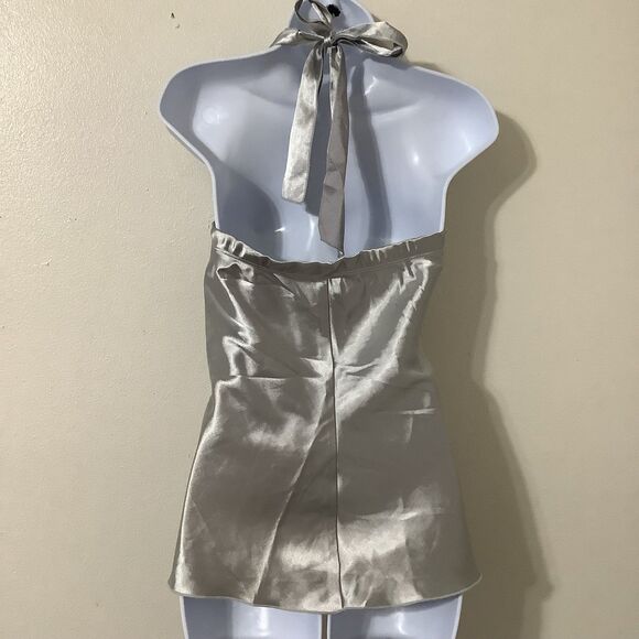 Vintage Y2K Silver Funky Festival Rave Disco Beachy Summer Satin Halter Top S - Picture 4 of 8